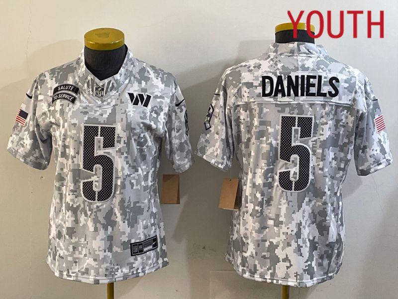 Youth Washington Commanders 5 Daniels Nike Arctic Camo 2024 Salute to Service Limited NFL Jersey